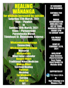 HEALING WĀNANGA for whānau bereaved by suicide @ Paratehoata Marae